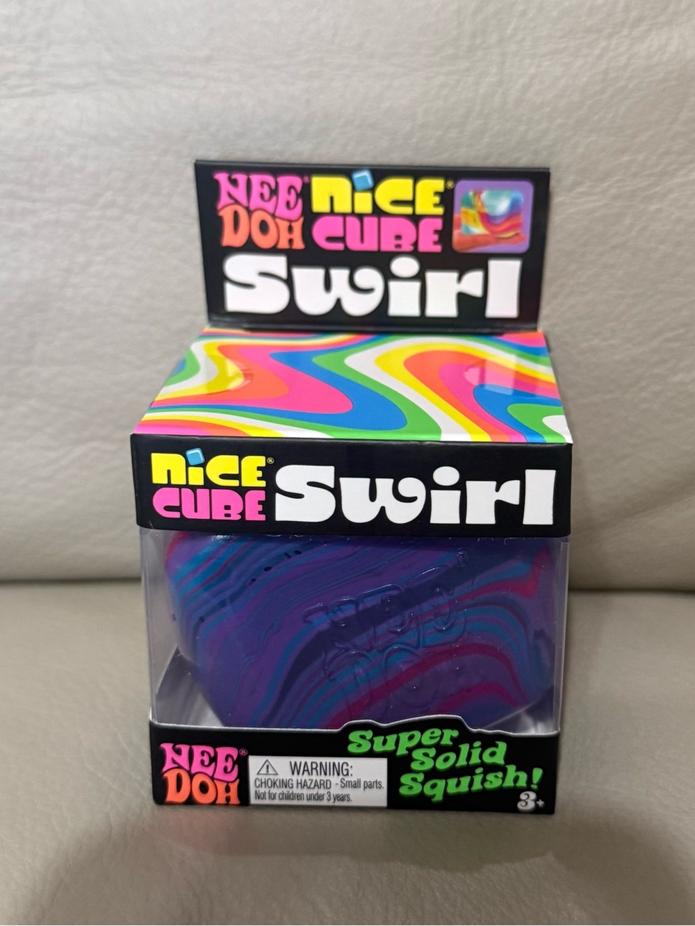 NeeDoh Nice Cube SWIRL Super Solid Squish Squeezable Squishy Purple Blue Pink